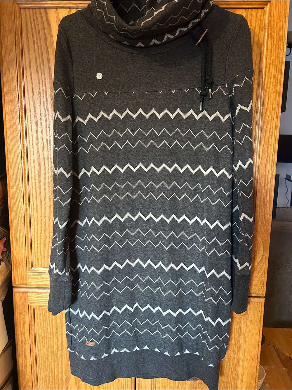 Ragwear Cowl-Neck Zigzag Knit Sweater Dress - Charcoal Gray